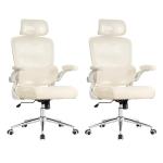 BOWTHY Ergonomic Conference Room Chairs,Home Mesh Office Desk Chairs,High Back Swivel Computer Chair with Adjustable Lumbar Support,Up&Down Flip-Up Arms,Rocking Function,330 LBS (Beige, Set of 2)
