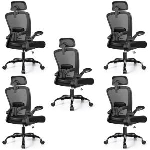 FelixKing Office Chair, Desk Chair with Adjustable Lumbar Support, Ergonomic Computer Chair with High Back and Armrest, Adjustable Height Gaming Chair Home Office Swivel Chair, Pack of 5, Black