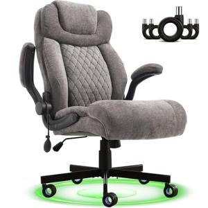 550LBS Big and Tall Office Chair, Comfy Heavy Duty Executive Chair with Adjustable Lumbar Support Double Spaces Casters, PU Extra Wide Seat Ergonomic Computer Desk Chair for Back Pain, Grey