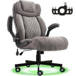550LBS Big and Tall Office Chair, Comfy Heavy Duty Executive Chair with Adjustable Lumbar Support Double Spaces Casters, PU Extra Wide Seat Ergonomic Computer Desk Chair for Back Pain, Grey