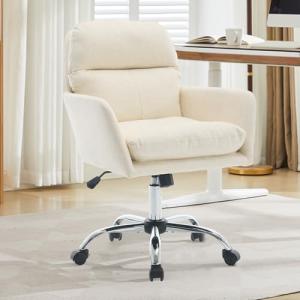 PU Leather Office Chair with Thick Padded Seat - 360° Swivel,Height Adjustable Desk Chair with Heavy-Duty Metal Base, Ergonomic Computer Chair for Home Office, Study Room, Conference, (White)