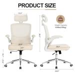 BOWTHY Ergonomic Conference Room Chairs,Home Mesh Office Desk Chairs,High Back Swivel Computer Chair with Adjustable Lumbar Support,Up&Down Flip-Up Arms,Rocking Function,330 LBS (Beige, Set of 2)