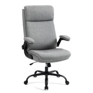CASTLOVE Ergonomic Office Chair for Home - Computer Desk Chair with Back Support - Flip Up Armrest - High Back - Height Adjustable - Rocking Function (Fabric Grey Max 150 kg)