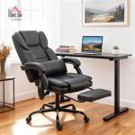HOMCOM Massage Office Chair with 6 Vibration Points, Pet-Friendly Faux Leather, Reclining Desk Chair with Lumbar Support, Footrest, Adjustable Height, Swivel Wheels, Remote, Black