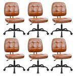 CLATINA Armless Home Office Chair with Lumbar Support and Wheels, Small PU Leather Ergonomic Low Back Desk Chairs No Arms, Adjustable Height 360° Swivel Rolling Computer Task Chair, Brown, 6 Pack