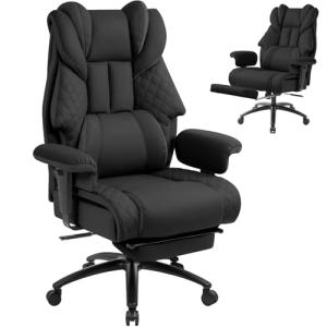 Big and Tall Office Chair 400LBS with Foot Rest & Waist Lumber Support, Ergonomic Gaming Chair with 2D Armrests, High-Back Leather Reclining Executive Chair for Home, Office, Black