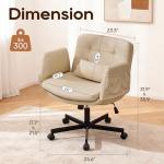 DRMBOOK Dual Layer Criss Cross Legged Chair, Comfy Rolling Office Desk Chair with Flip-Up Armrests & Wheels, Wide Swivel Vanity Chairs with Side Pockets for Makeup (Faux Leather Beige, 2 Chairs)