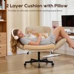 DRMBOOK Dual Layer Criss Cross Legged Chair, Comfy Rolling Office Desk Chair with Flip-Up Armrests & Wheels, Wide Swivel Vanity Chairs with Side Pockets for Makeup (Faux Leather Beige, 2 Chairs)