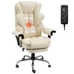 ALYEEPLOR Heated Massage Office Chair with Retractable Footrest, 6-Point Vibration Massaging Office Chair with Remote & Timer, 90°–155° Recline Ergonomic PU Leather Computer Chair, 350 LBS
