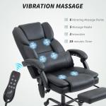 HOMCOM Massage Office Chair with 6 Vibration Points, Pet-Friendly Faux Leather, Reclining Desk Chair with Lumbar Support, Footrest, Adjustable Height, Swivel Wheels, Remote, Black