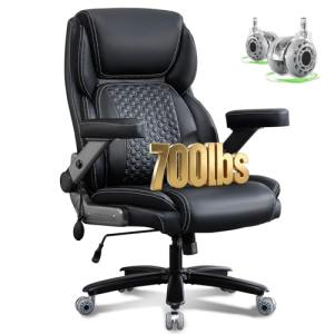 700lbs Big and Tall Office Chair for Heavy People with 5D Flip Armrests Heavy Duty Executive Chair with Adjustable Lumbar Support, Metal Base, Rubber Caster Wheels, Wide Seat for Sitting All Day