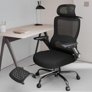ZZH Ergonomic Office Chair with Footrest, High-Back Home Desk Chair with Adjustable Lumbar Support, Headrest, Flip-Up Arms, 90-135° Tilt Lock, and Wide Cushion, Big and Tall Mesh Computer Seating