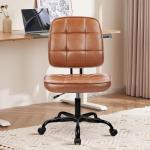 CLATINA Home Office Chair No Arms with Wheels, Armless Small Leather Ergonomic Low Back Desk Chairs Adjustable Height 360° Swivel Rolling Computer Task Chair for Work Conference Room, Brown, 8 Pack