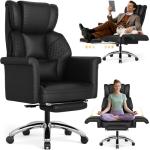 Ergonomic Office Chair with Footrest, Criss Cross Legged Desk Chair with Flip-Up Arms, Wider Thicker Spring Seat, Lumbar Pillow, Pet-Friendly, 500LBS Big and Tall Heavy-Duty Executive Leather Chair