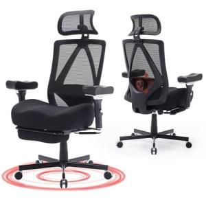 Big and Tall Office Chair 500lbs, Ergonomic Desk Chair with W Wide Thick Cushion, Executive Mesh Office Chair with Adjustable Headrest, Lumbar, Footrest, 4D Armrest Computer Task Chairs for Nap, Black