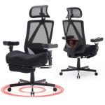 Big and Tall Office Chair 500lbs, Ergonomic Desk Chair with W Wide Thick Cushion, Executive Mesh Office Chair with Adjustable Headrest, Lumbar, Footrest, 4D Armrest Computer Task Chairs for Nap, Black