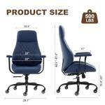 E-Motie Home Office Desk Chair, Ergonomic High Back Leather Computer Chair with Lumbar Support, Adjustable Height & Recline, Swivel Executive Office Chair with Armrests and Rubber Casters, Blue