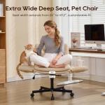 DRMBOOK Dual Layer Criss Cross Legged Chair, Comfy Rolling Office Desk Chair with Flip-Up Armrests & Wheels, Wide Swivel Vanity Chairs with Side Pockets for Makeup (Faux Leather Beige, 2 Chairs)