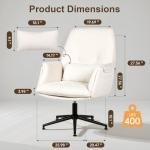 Stationary Office Desk Chair No Wheels, Fabric Comfy Vanity Chair with Back and Arms, Modern Swivel Bedroom Reading Chair, Computer Chair for Living Room, Bedroom, Make Up, Home Office (Beige White)
