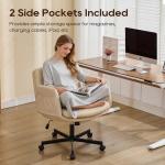 DRMBOOK Dual Layer Criss Cross Legged Chair, Comfy Rolling Office Desk Chair with Flip-Up Armrests & Wheels, Wide Swivel Vanity Chairs with Side Pockets for Makeup (Faux Leather Beige, 2 Chairs)