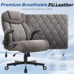 550LBS Big and Tall Office Chair, Comfy Heavy Duty Executive Chair with Adjustable Lumbar Support Double Spaces Casters, PU Extra Wide Seat Ergonomic Computer Desk Chair for Back Pain, Grey