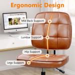 CLATINA Armless Home Office Chair with Lumbar Support and Wheels, Small PU Leather Ergonomic Low Back Desk Chairs No Arms, Adjustable Height 360° Swivel Rolling Computer Task Chair, Brown, 6 Pack