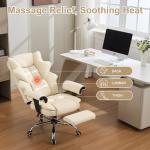 ALYEEPLOR Heated Massage Office Chair with Retractable Footrest, 6-Point Vibration Massaging Office Chair with Remote & Timer, 90°–155° Recline Ergonomic PU Leather Computer Chair, 350 LBS
