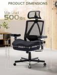 Office Chair 500lbs, Ergonomic Desk Chair with W Thick Cushion & 4D Armrest, Executive Mesh Desk Chair with Adjustable Lumbar Support, 2D Headrest, Swivel Task Chairs for Home Office Gaming, Black