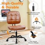 CLATINA Home Office Chair No Arms with Wheels, Armless Small Leather Ergonomic Low Back Desk Chairs Adjustable Height 360° Swivel Rolling Computer Task Chair for Work Conference Room, Brown, 8 Pack