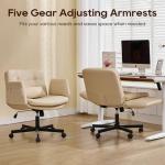 DRMBOOK Dual Layer Criss Cross Legged Chair, Comfy Rolling Office Desk Chair with Flip-Up Armrests & Wheels, Wide Swivel Vanity Chairs with Side Pockets for Makeup (Faux Leather Beige, 2 Chairs)