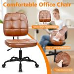 CLATINA Armless Home Office Chair with Lumbar Support and Wheels, Small PU Leather Ergonomic Low Back Desk Chairs No Arms, Adjustable Height 360° Swivel Rolling Computer Task Chair, Brown, 6 Pack