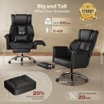 Ergonomic Office Chair with Footrest, Criss Cross Legged Desk Chair with Flip-Up Arms, Wider Thicker Spring Seat, Lumbar Pillow, Pet-Friendly, 500LBS Big and Tall Heavy-Duty Executive Leather Chair