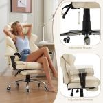 ALYEEPLOR Heated Massage Office Chair with Retractable Footrest, 6-Point Vibration Massaging Office Chair with Remote & Timer, 90°–155° Recline Ergonomic PU Leather Computer Chair, 350 LBS