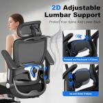 ZZH Ergonomic Office Chair with Footrest, High-Back Home Desk Chair with Adjustable Lumbar Support, Headrest, Flip-Up Arms, 90-135° Tilt Lock, and Wide Cushion, Big and Tall Mesh Computer Seating