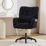 FOXHUNTER Vanity Chair with Ergonomic Back & Wheels, 360° Swivel Accent Chair, Adjustable Height Home Office Chair for Living Room, Bedroom,Teddy Black(Upgraded Oversized)