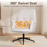 Stationary Office Desk Chair No Wheels, Fabric Comfy Vanity Chair with Back and Arms, Modern Swivel Bedroom Reading Chair, Computer Chair for Living Room, Bedroom, Make Up, Home Office (Beige White)