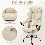 ALYEEPLOR Heated Massage Office Chair with Retractable Footrest, 6-Point Vibration Massaging Office Chair with Remote & Timer, 90°–155° Recline Ergonomic PU Leather Computer Chair, 350 LBS