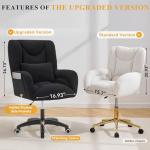 FOXHUNTER Vanity Chair with Ergonomic Back & Wheels, 360° Swivel Accent Chair, Adjustable Height Home Office Chair for Living Room, Bedroom,Teddy Black(Upgraded Oversized)