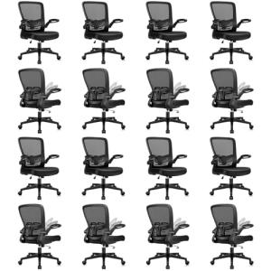 KLASIKA Desk Chairs with Wheels, Ergonomic Mesh Office Chair Adjustable Height and Swivel Lumbar Support Home Office Chair with Flip Up Armrests, Set of 16