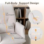 Stationary Office Desk Chair No Wheels, Fabric Comfy Vanity Chair with Back and Arms, Modern Swivel Bedroom Reading Chair, Computer Chair for Living Room, Bedroom, Make Up, Home Office (Beige White)