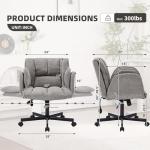 EMPSTY Criss Cross Chair with Wheels & Outward-Folding Arms, Cross Legged Office Chair, Built-in Dynamic Airbag Lumbar Support, Wide Seat Desk Chairs for Home Office, Apartment, Vanity, Grey