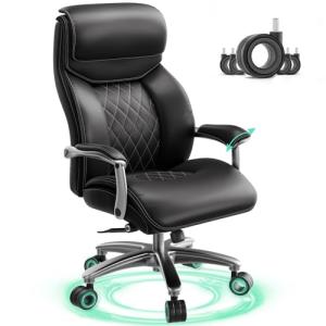 Big and Tall Office Chair with Wide Area Armrest, 600lbs Heavy Duty Desk Chair with Adjustable Lumbar Support, PU Leather High Back Ergonomic Executive Computer Chair with 3'' Silent Casters