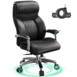 Big and Tall Office Chair with Wide Area Armrest, 600lbs Heavy Duty Desk Chair with Adjustable Lumbar Support, PU Leather High Back Ergonomic Executive Computer Chair with 3'' Silent Casters