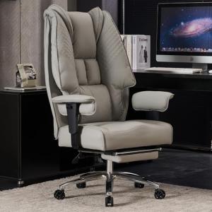 EXCEBET Big and Tall Office Chair 400lbs Wide Seat, Leather High Back Executive Office Chair with Foot Rest, Ergonomic Chairs Lumbar Support for Lower Back Pain Relief (Light Grey)