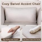 Stationary Office Desk Chair No Wheels, Fabric Comfy Vanity Chair with Back and Arms, Modern Swivel Bedroom Reading Chair, Computer Chair for Living Room, Bedroom, Make Up, Home Office (Beige White)