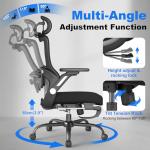 ZZH Ergonomic Office Chair with Footrest, High-Back Home Desk Chair with Adjustable Lumbar Support, Headrest, Flip-Up Arms, 90-135° Tilt Lock, and Wide Cushion, Big and Tall Mesh Computer Seating