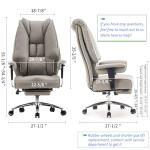 EXCEBET Big and Tall Office Chair 400lbs Wide Seat, Leather High Back Executive Office Chair with Foot Rest, Ergonomic Chairs Lumbar Support for Lower Back Pain Relief (Light Grey)