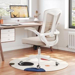 Ergonomic Office Chair with Adjustable Lumbar Support & Flip-Up Armrests - High Back Computer Desk Chair with Thickened Seat Cushion, Rolling Wheels for Home/Office Study Work (08khaki)