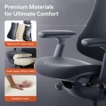 LiberNovo Dynamic Ergonomic Office Chair - Comfy Adjustable Desk Chair with Adaptive Lumbar Support, 160° Recline & Built-in Spine Stretch for Back Comfort, Home Office Long Hours Use, Gray+45cm