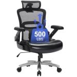 500lbs Heavy Duty Ergonomic Office Chair, Big and Tall Desk Chair with Adjustable Lumbar Support 3D Flip Armrests Headrest, Mesh High Back Wide Computer Executive Chair, Black